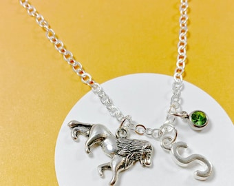 Collar de león personalizado con inicial y piedra de nacimiento, joyería de safari, regalo de jungla personalizado, collar único de animales salvajes - J-AG006-5