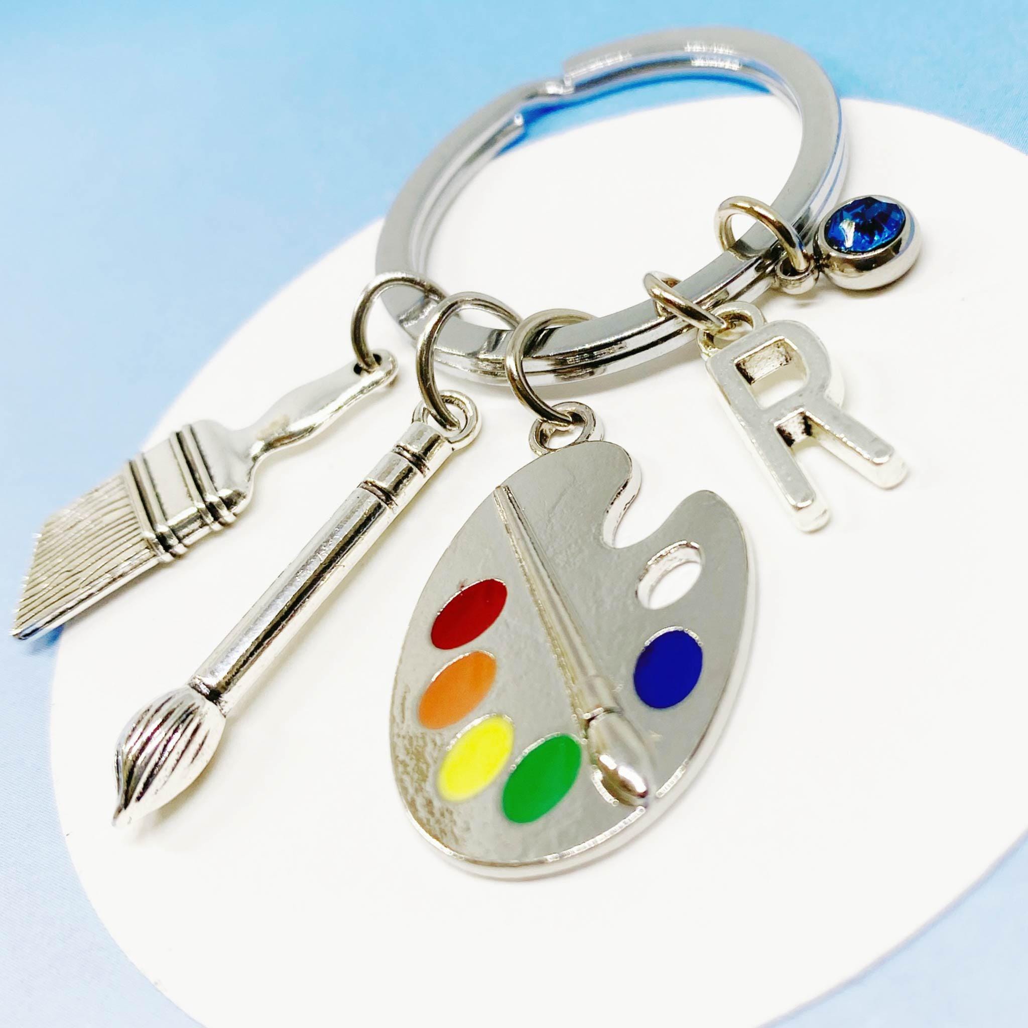 Personalized Artist Palette Keychain With Paintbrush and Birthstone ...