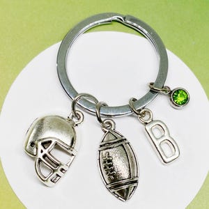 Personalized Football Keychain with Helmet & Football Charms – Custom Initial Sports Gift for Football Fans - K-MIX-AG009-16-20