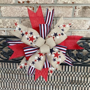 Beige Patriotic Bow: Glittery Red, White, and Blue with Multicolor Stars and Stripes (2026 Edition)