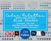 Blue Color Palette Bundle: 244 Shades with Hex Codes & Names (Digital Download)