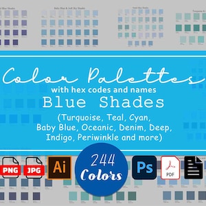 Blue Color Palette Bundle: 244 Shades with Hex Codes & Names (Digital Download)
