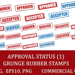 Pacchetto di timbri in gomma Grunge con stato di approvazione SVG EPS PNG / Approvato, Accettato, Verificato, Certificato, Confermato, Autorizzato, Convalidato