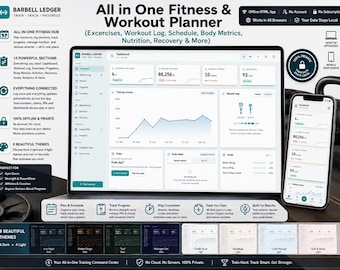 Workout Tracker & Gym Planner App | Offline HTML, 190 Exercises, 8 Programs, PR, Muscle Map and More | No Subscription | Digital Download