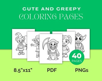 Halloween Coloring Book | 40 Cute and Creepy Monster Designs (PDF PNG)
