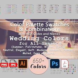 All Seasons Wedding Color Palette Combinations | 650+ Marriage Colours with HEX Codes & Names, Illustrator Swatches, Modern, Soft Tones