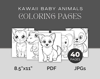 Kawaii Baby Animals Coloring Book | 40 Cute Kids Pages (PDF & JPG)