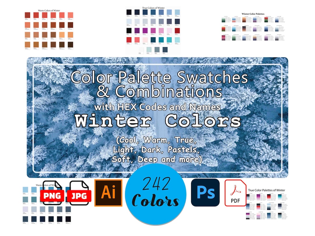 Winter Color Palette Combinations Bundle 242 Colors | Hex Codes Names ...