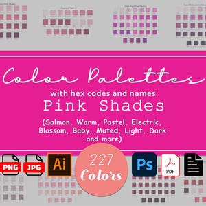 Pink Color Palette Bundle: 227 Illustrator Swatches with Hex Codes (Digital Download)