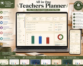 Teacher Planner HTML Digital App | All-in-One Classroom Organizer, Gradebook, Lesson Plans, Attendance, Seating Chart & More