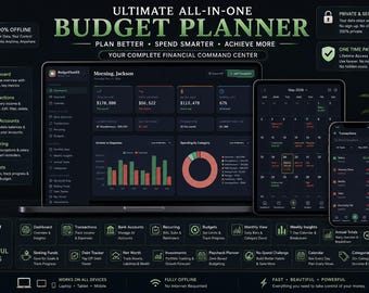 Personal Finance Dashboard HTML Web App Dark Mode | Budget Planner, Debt Tracker & Expense Manager and More