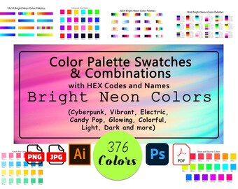 Bright Color Palette Combinations Bundle 376 Colors | Hex Codes & Names ...