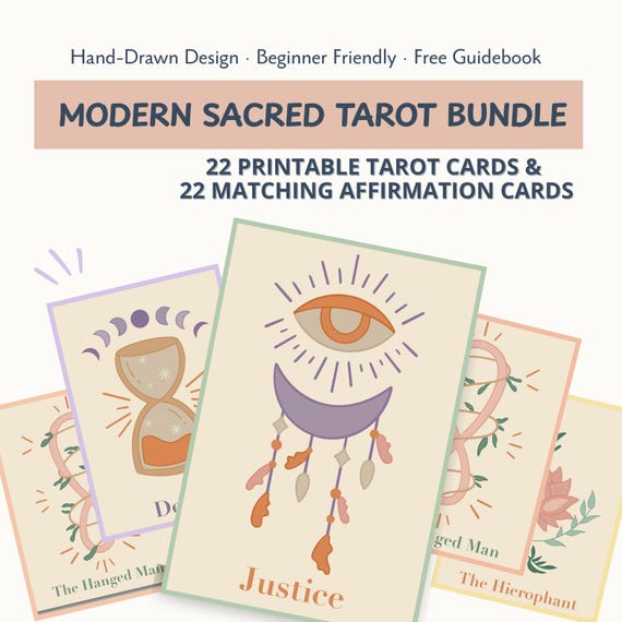 Printable Tarot Deck Bundle: 44 Major Arcana & Affirmation Cards, Suitable for Beginners (PDF)