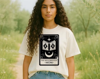 Hohe Priesterin Oversized Shirt: Schwarzes Tarot Karten Design für Intuitive Mütter, spirituelles Streetwear