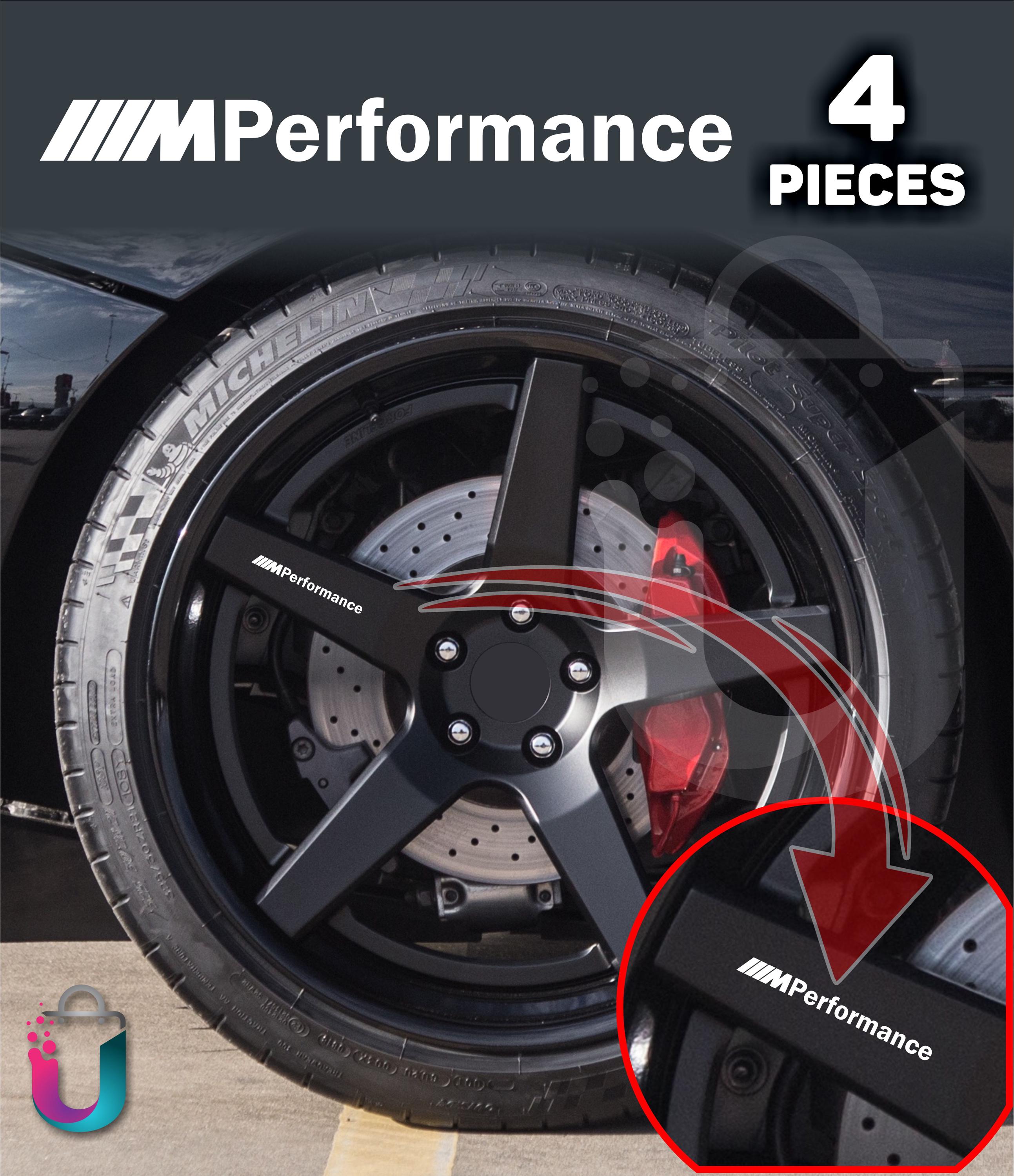 Set aus 4 BMW M Performance 10 cm Aufkleber für Leichtmetallfelgen und -felgen - Erhältlich in 5 Farben. Emblem, Streifen, Grafik, Abzeichen