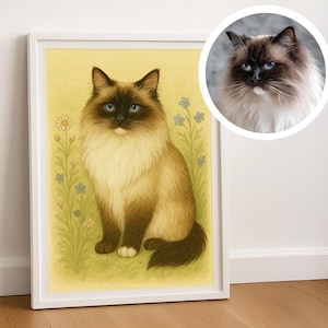 Ritratto di gatto in stile illustrazione di un libro di fiabe personalizzato - Stampa o poster digitale del tuo gatto / Arte personalizzata per animali domestici / Ritratti di animali domestici per amanti dei gatti