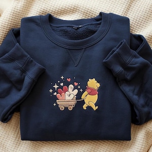 Sweat brodé ourson Saint-Valentin, chemise Winnie l'ourson Saint-Valentin, col rond ballon coeur ourson Disney, chemise Disney Saint-Valentin