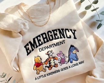 Embroidered Emergency Department Sweatshirt, ER Nurse Crewneck, Emergency Nurse Shirt, Healthcare Worker Gift, Pooh Friends Nurse Sweatshirt
