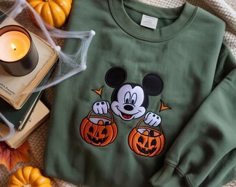 EMBROIDERED Mickey Halloween Sweatshirt, Disney Ghost Shirt, Trick or Treat Mickey Shirt, Disneyland Halloween Shirt, Mickey's Not So Scary