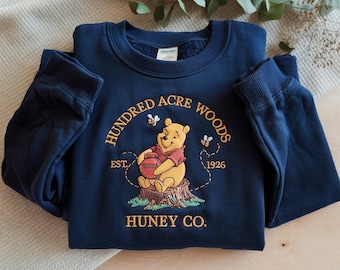 Sudadera bordada de Disney Pooh Bear, camiseta de Hundred Acre Woods Honey Co, cuello redondo de Winnie the Pooh, sudadera de Disneyworld, camiseta infantil de Disney
