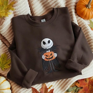 EMBROIDERED Jack Skellington Halloween Sweatshirt, Nightmare Before Christmas Crewneck, Halloween Pumpkin Hoodie, Disney Spooky Season Tee image 2