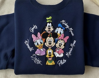 EMBROIDERED Retro Mickey and Friends Signatures Sweatshirt, Mickey & Co Tee, Mickey Mouse Shirt, Disney World Shirt, Disney Friends Tee