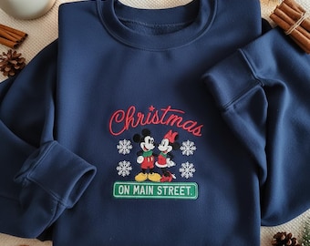 EMBROIDERED Mickey and Minnie Christmas On Main Street Sweatshirt, Disney Christmas Shirt, Mickey Minnie Christmas Shirt, Merry Christmas