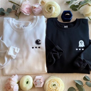 Sweat brodé fantôme Pacman, sweat couple assorti, t-shirt couple Gamer, chemise jeu vidéo Saint-Valentin, t-shirt assorti couple Saint-Valentin