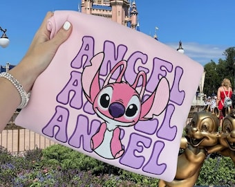 Angel Embroidered Sweatshirt, Stitch Angel Sweater, Disney Angel Crewneck, Lilo and Stitch Shirt, Disneyland Outfit, Pastel Disney Pullover