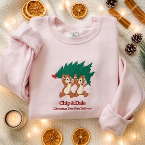 EMBROIDERED Chip and Dale Christmas Sweatshirt, Disney Holiday Sweater, Disneyland Christmas Shirt, Christmas Tree Shirt, Chip & Dale Shirt