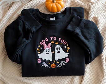 Sweat-shirt d'Halloween Brodé Disney Boo To You, chemise fantôme Mickey et Minnie, pull de la saison effrayante Disney, chemise d'Halloween Disneyland