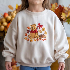 EMBROIDERED Pooh Bear Fall Sweatshirt, Winnie the Pooh Kids Shirt, Toddler Autumn Disney Tee, Disney Pooh Crewneck, Disney Fall Outfit