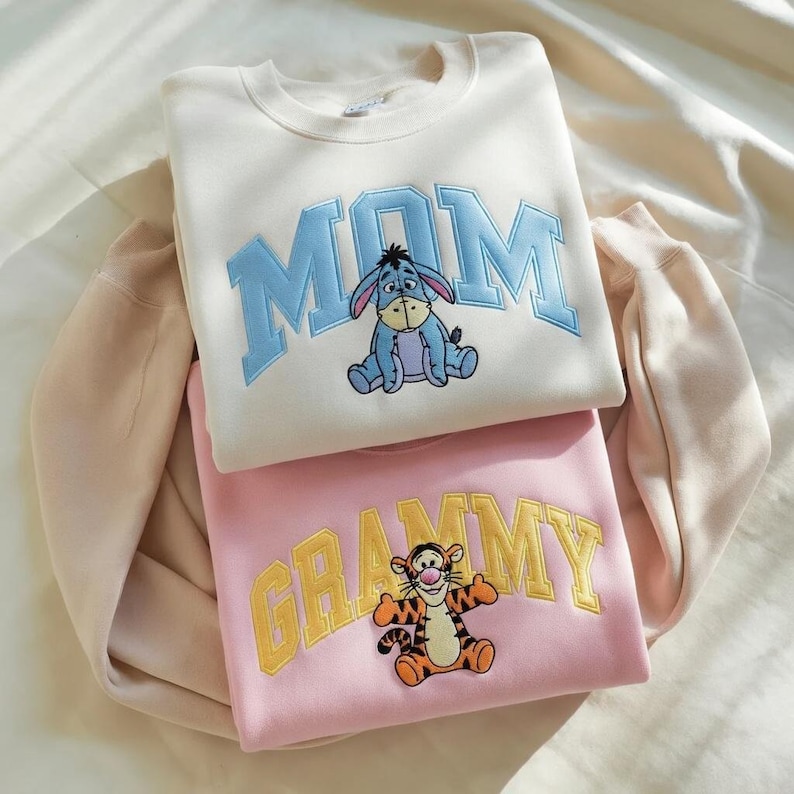Embroidered Winnie the Pooh Family Sweatshirt, Disney Mom Grammy Shirt, Pooh Eeyore Tigger Crewneck, Disneyland Family Trip Shirts image 1