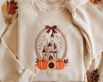 EMBROIDERED Disney Castle Pumpkin Sweatshirt, Fall Thanksgiving Sweater, Magical Castle Shirt, Magic Kingdom Shirt, Disney Fall Trip Shirt