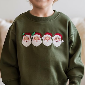 EMBROIDERED Santa Faces Christmas Sweatshirt, Holiday Kids Sweater, Cute Santa Claus Jumper, Toddler Xmas Sweater, Christmas Crew Shirts