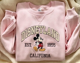 Sudadera bordada de Disneyland California, suéter vintage de Mickey Mouse, camiseta de viaje a Disney, sudadera retro de Disney, camiseta de Disneyland Est. 1955