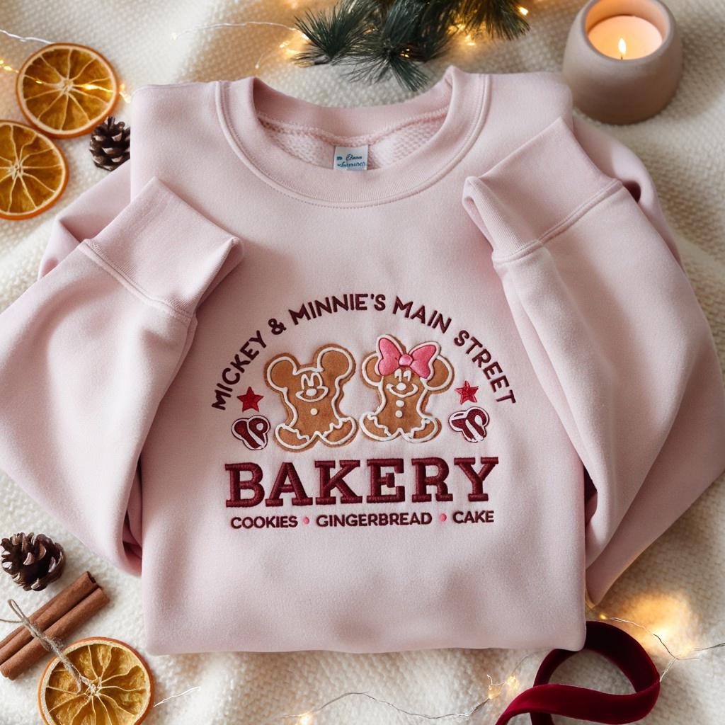 EMBROIDERED Mickey Minnie Gingerbread Christmas Sweatshirt, Disney Bakery Holiday Crewneck, Disney Cookie Shirt, Minnie Gingerbread Xmas Tee