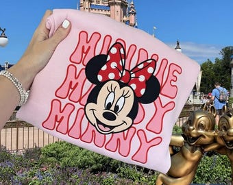 Minnie Mouse Embroidered Sweatshirt, Disney Minnie Sweater, Disney Trip Shirt, Vintage Minnie Mousse Shirt, Disney Family Vacation Trip Tee