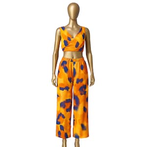 Handmade Orange Bustier & Pants Set: Boho Crop Top Outfit