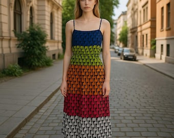 Handmade Sleeveless Summer Dress: Vintage-Inspired Colorful Gown