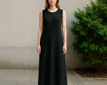 Handmade Black Maxi Dress: Sleeveless Vintage Style Long Dress