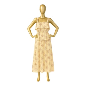 Handmade Yellow Floral Dress: Strapped Tiered Summer Dress