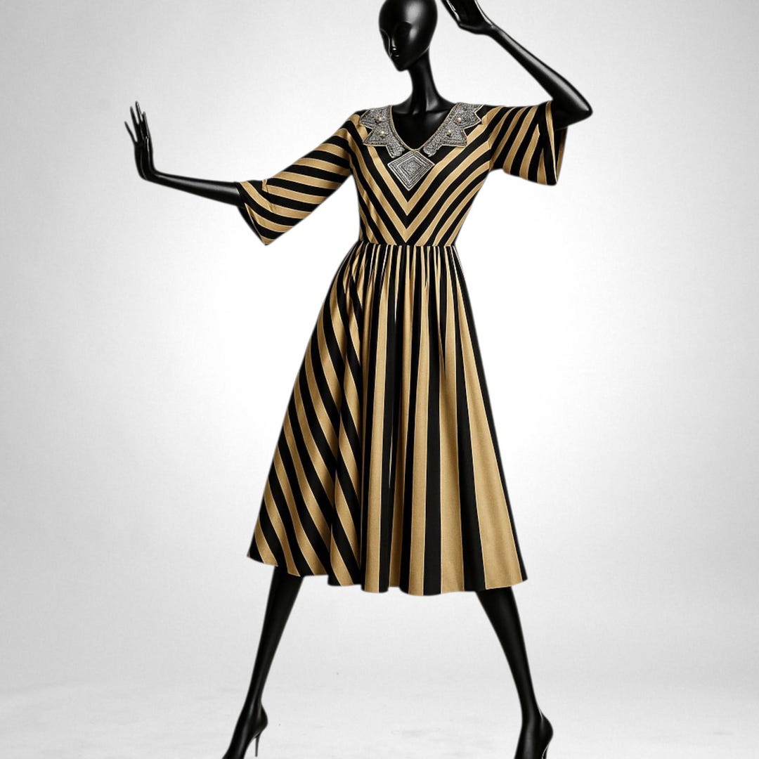 black and yellow midi dress Italian Vintage Black Yellow Floral Print Silk Belted Midi Dress