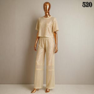 Handmade Sequin Pantsuit | Two Piece Elegant Outfit | Boho Blouse & Loose Pants | Comfortable Designer |  L Size Matching Suit