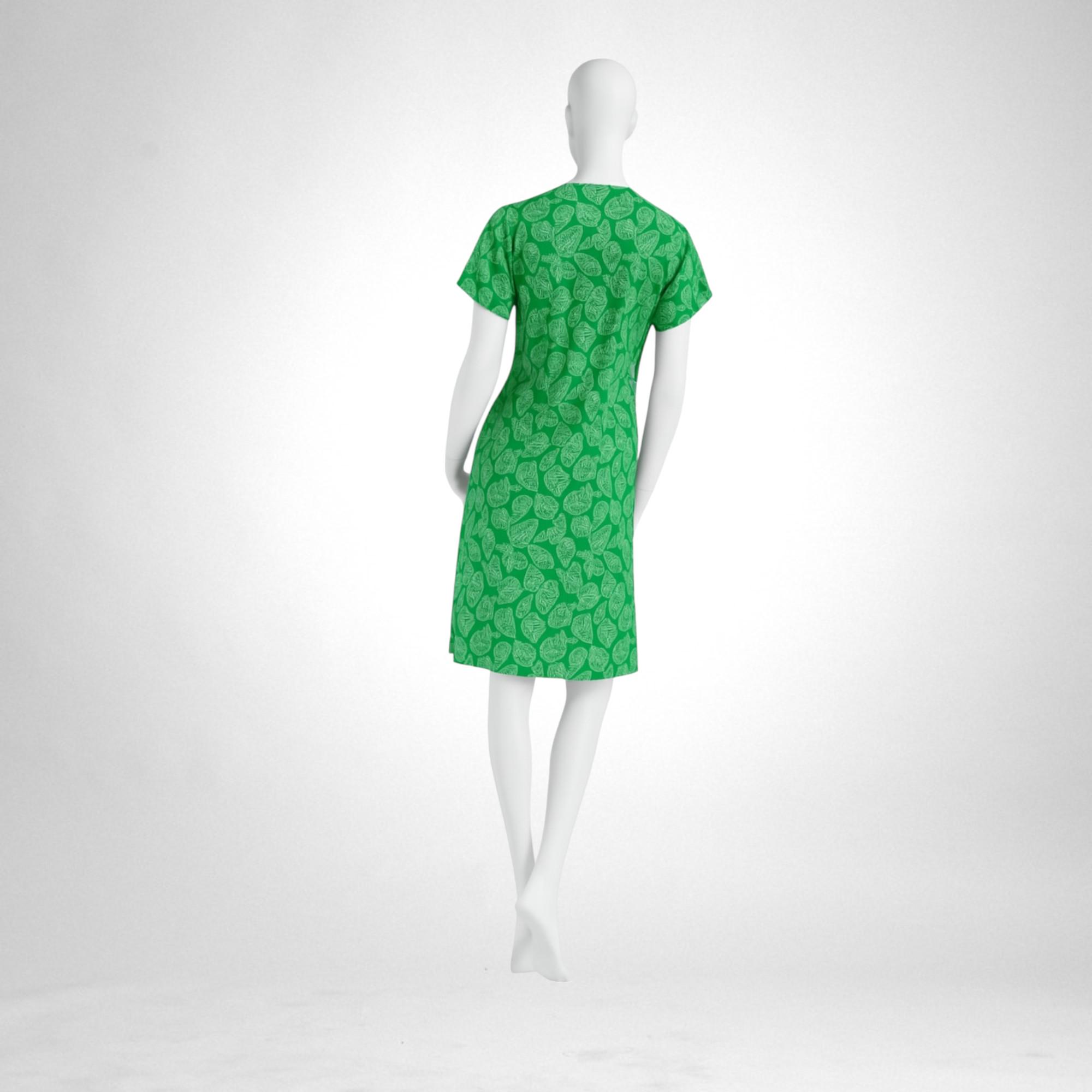 Green Leaf Print Midi Dress: Handmade Boho Shirt Dress with Pockets Green Leaf Print Midi Dress: Handmade Boho Shirt Dress with Pockets