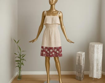 Handmade Cotton Lace Summer Dress: Fit & Flare Boho Sundress - Size M