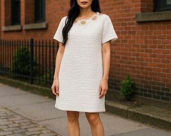 Handmade White Cotton Summer Dress: Vintage Lace Mini/Midi