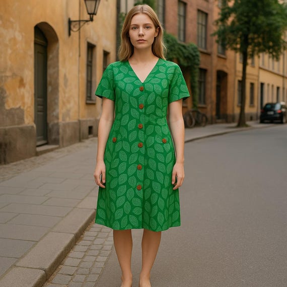 slim fit dress slacks Green Midi Dress | Flowy, Square Neckline main image 1