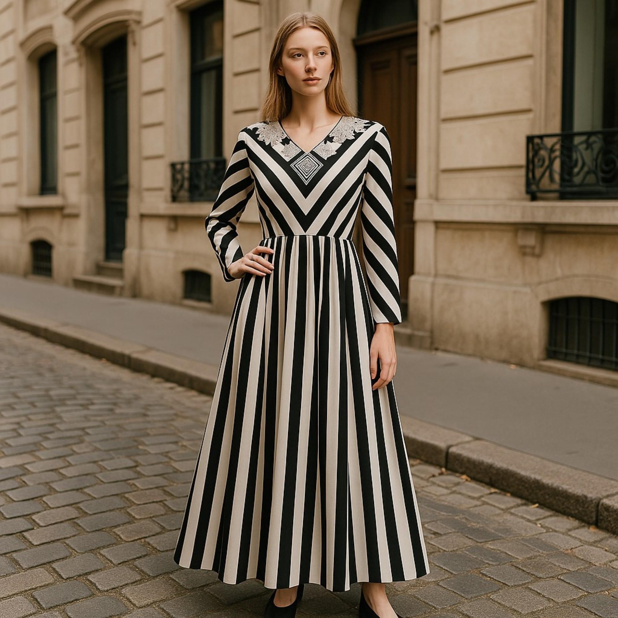 black and white striped vintage dress Dress: Handmade Boho Retro Style Size:US8 Dua Lipa Pairs a menu: TikTok and smocked back for