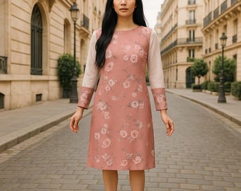 Handmade Pink Floral Tulle Dress: Bohemian Vintage Style - Size L